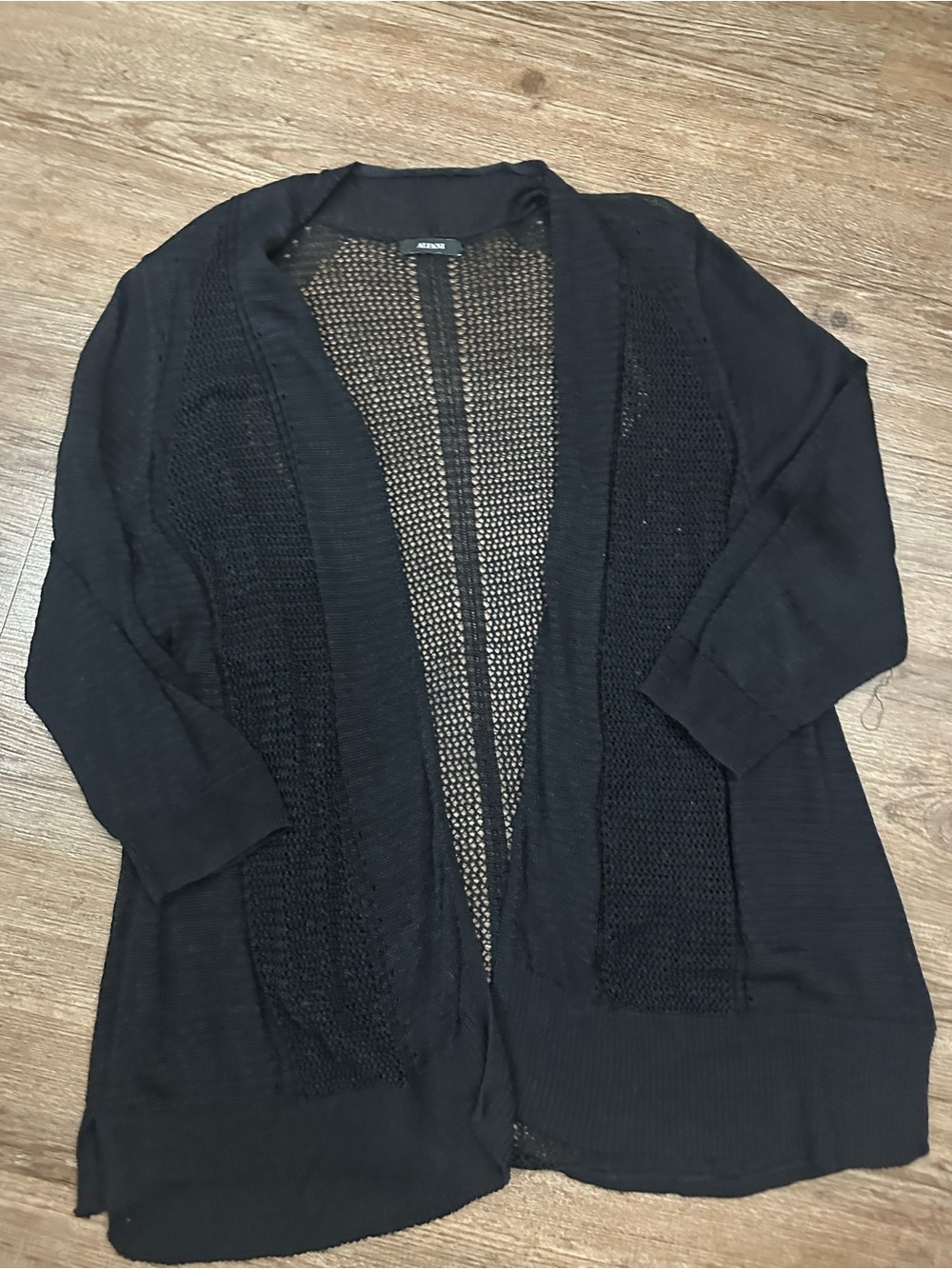 Alfani Black Open-Front Crochet Panel Cardigan